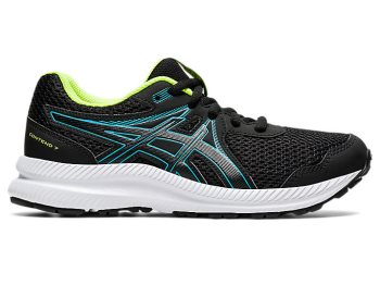 Black / Light Turquoise Asics CONTEND 7 GS Kids' Sneakers | BLVD5413