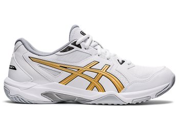 White / Gold Asics GEL-ROCKET 10 Men's Volleyball Shoes | NETB1941