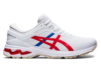 White / Red Asics GEL-Kayano 26 Retro Tokyo Women's Running Shoes | WHTR1066