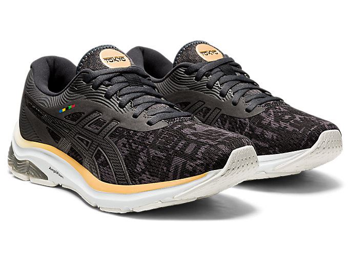 Black / Deep Grey Asics GEL-PULSE 12 Women's Running Shoes | ZQFK5316