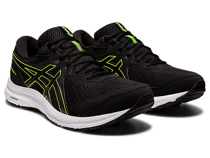 Black / Green Asics GEL-CONTEND 7 (4E) Men's Running Shoes | BZEU1949