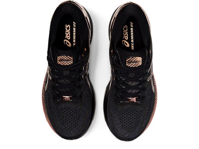 Black / Rose Gold Asics GEL-KAYANO 27 Women's Running Shoes | HVVH1985