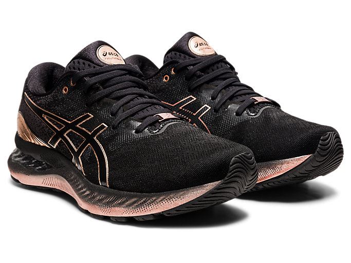 Black / Rose Gold Asics GEL-NIMBUS 23 PLATINUM Women's Running Shoes | WHYX2917