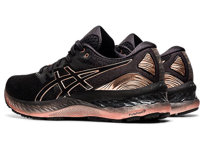 Black / Rose Gold Asics GEL-NIMBUS 23 PLATINUM Women's Running Shoes | WHYX2917