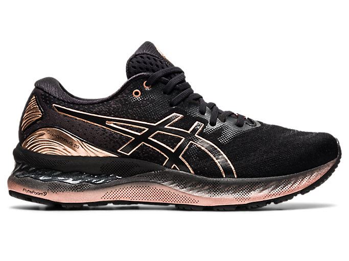 Black / Rose Gold Asics GEL-NIMBUS 23 PLATINUM Women's Running Shoes | WHYX2917