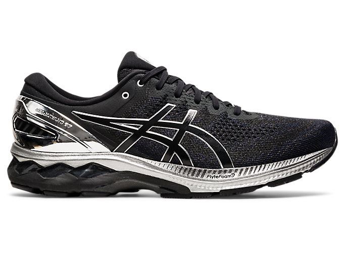 Black / Silver Asics GEL-KAYANO 27 PLATINUM Men\'s Running Shoes | MKVR4260