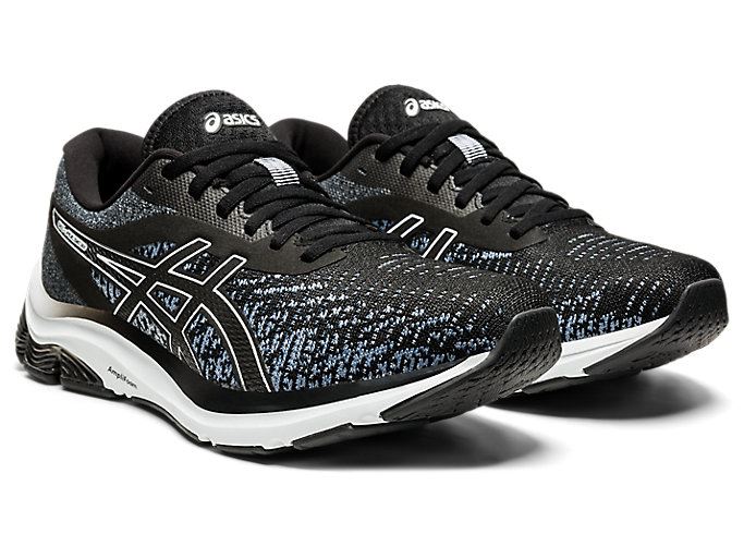 Black / White Asics GEL-PULSE 12 Knit Men's Running Shoes | PGNG0239