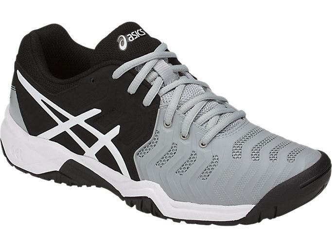 Grey / Black / White Asics GEL-Resolution 7 GS Kids' Sneakers | FUPQ3715