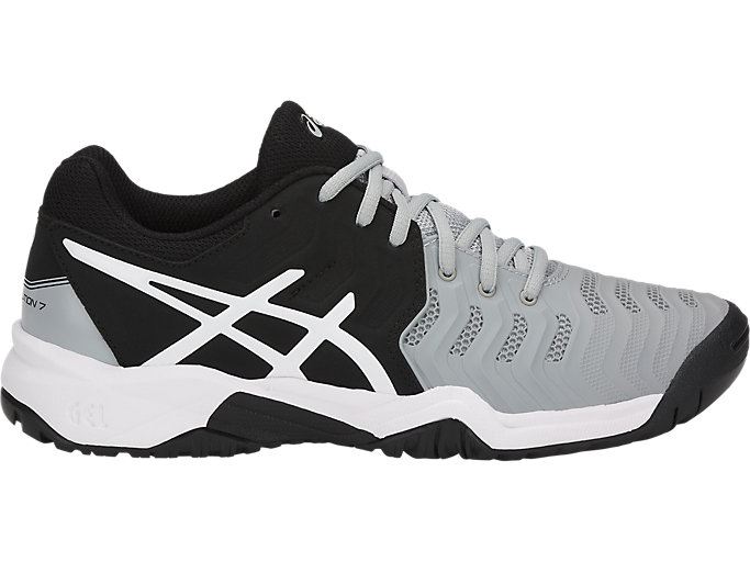 Grey / Black / White Asics GEL-Resolution 7 GS Kids\' Sneakers | FUPQ3715