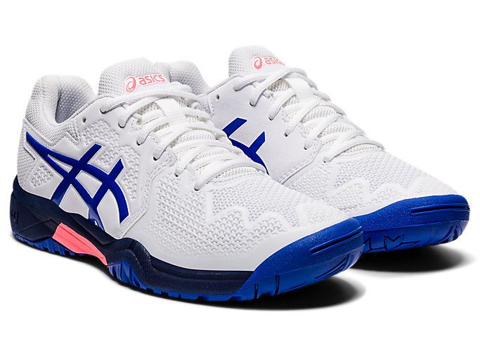 White / Blue Asics GEL-Resolution 8 GS Kids' Sneakers | YHIZ0611