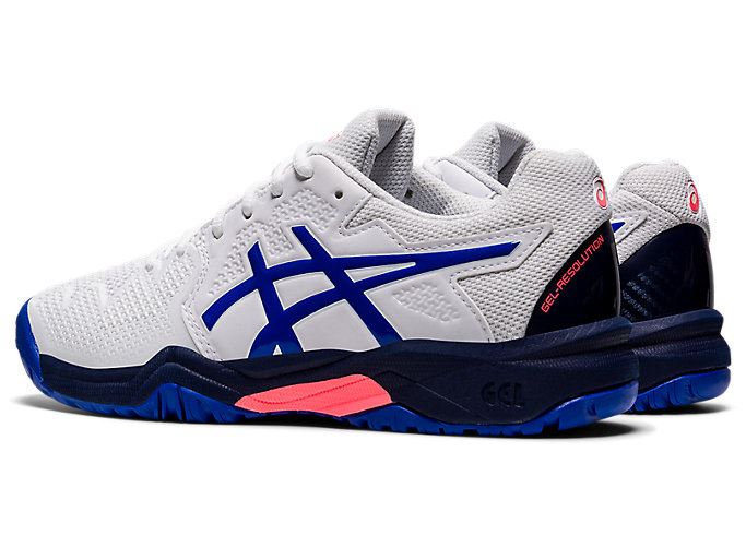 White / Blue Asics GEL-Resolution 8 GS Kids' Sneakers | YHIZ0611