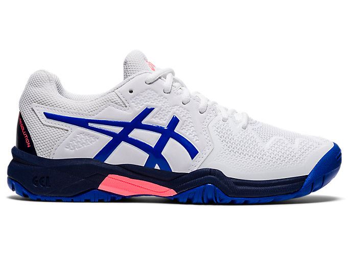 White / Blue Asics GEL-Resolution 8 GS Kids' Sneakers | YHIZ0611