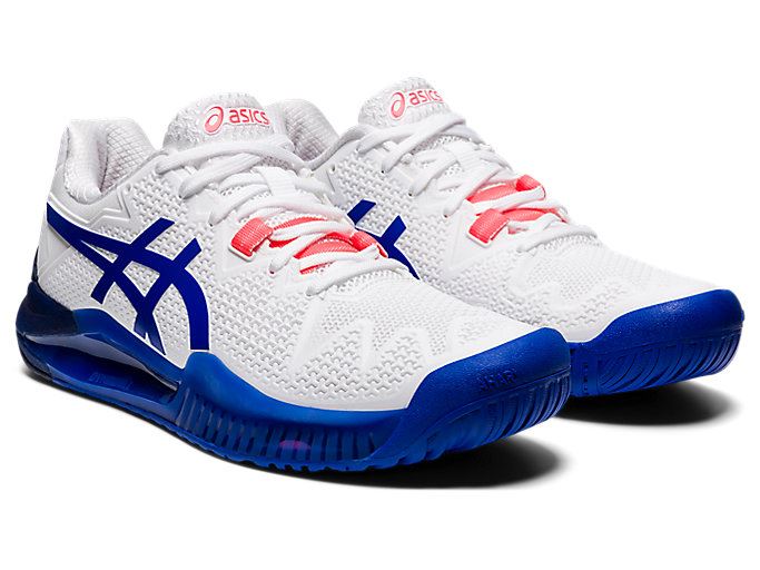 White / Blue Asics GEL-Resolution 8 Women's Tennis Shoes | MGHJ2051