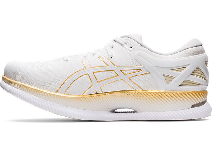 White / Gold Asics METARIDE Men's Running Shoes | KDVY2416