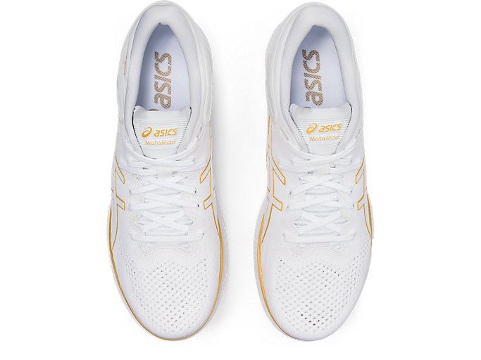 White / Gold Asics METARIDE Men's Running Shoes | KDVY2416