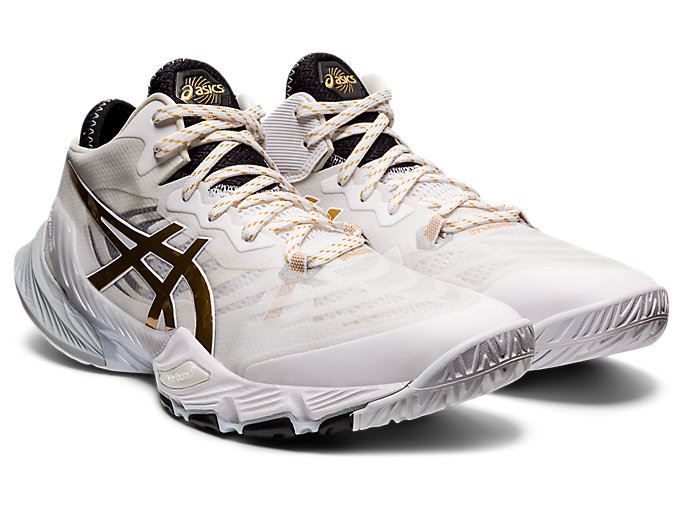 White / Gold Asics METARISE Men's Volleyball Shoes | UKTJ9012