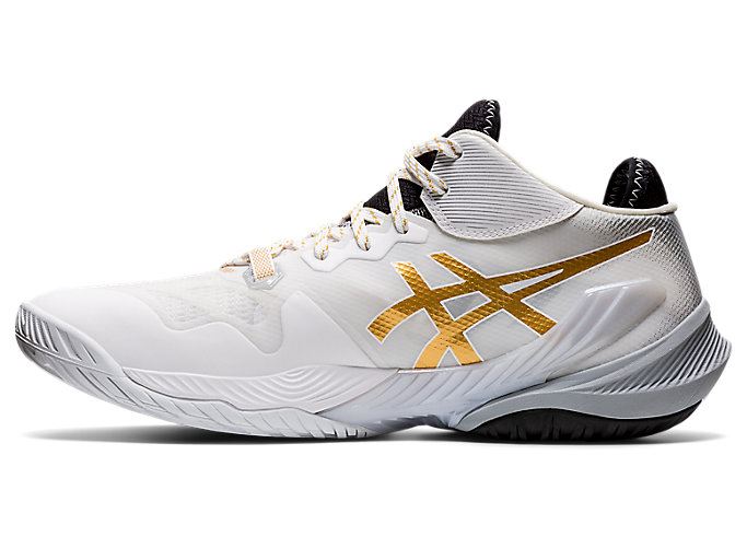 White / Gold Asics METARISE Men's Volleyball Shoes | UKTJ9012