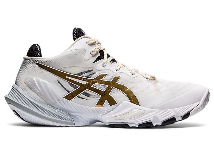 White / Gold Asics METARISE Men\'s Volleyball Shoes | UKTJ9012