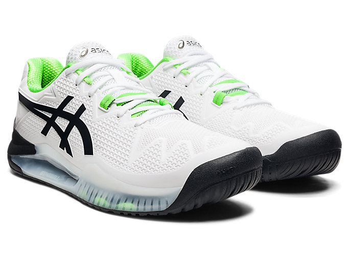 White / Green Asics GEL-RESOLUTION 8 (2E) Men's Tennis Shoes | LFRL7544