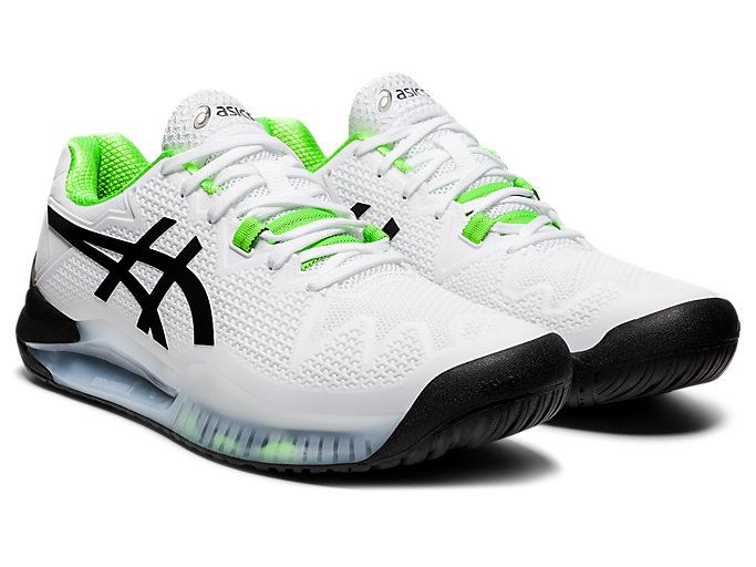 White / Green Asics GEL-Resolution 8 Men's Tennis Shoes | IUNE0578