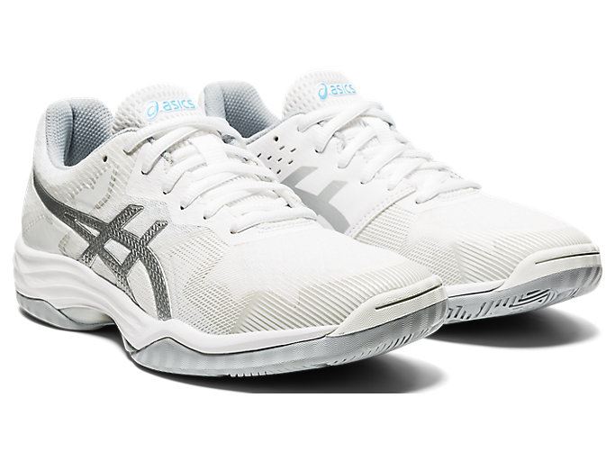 White / Light Turquoise Asics GEL-Tactic 2 Women's Volleyball Shoes | PZDE8209