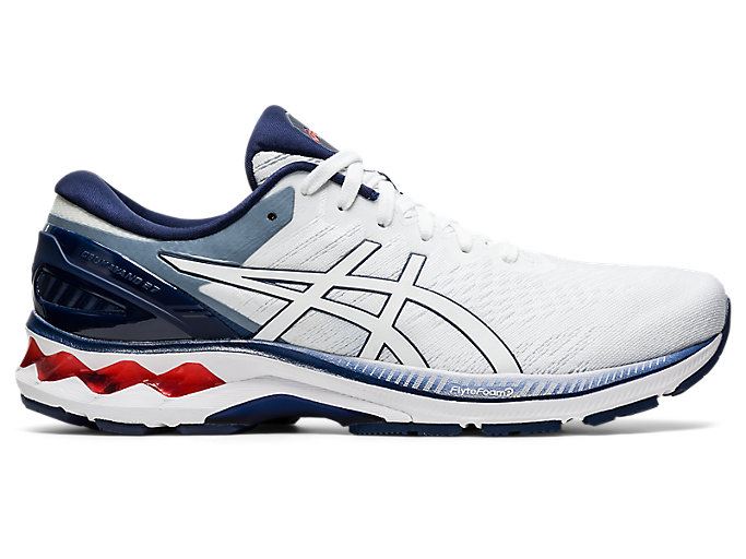 White / Navy Asics GEL-KAYANO 27 Men\'s Running Shoes | VGAS1264