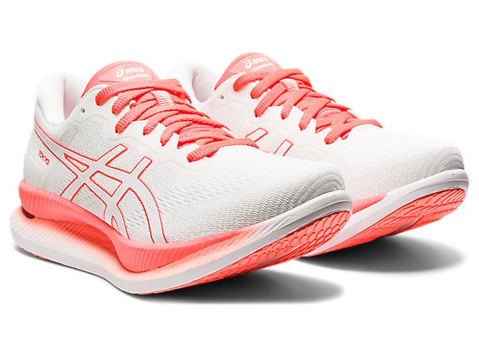 White / Orange Red Asics GLIDERIDE Women's Running Shoes | ZUEB0448