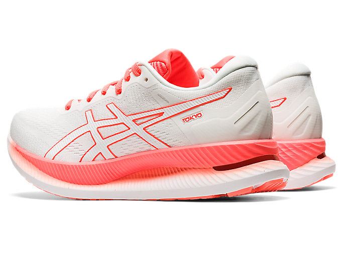 White / Orange Red Asics GLIDERIDE Women's Running Shoes | ZUEB0448