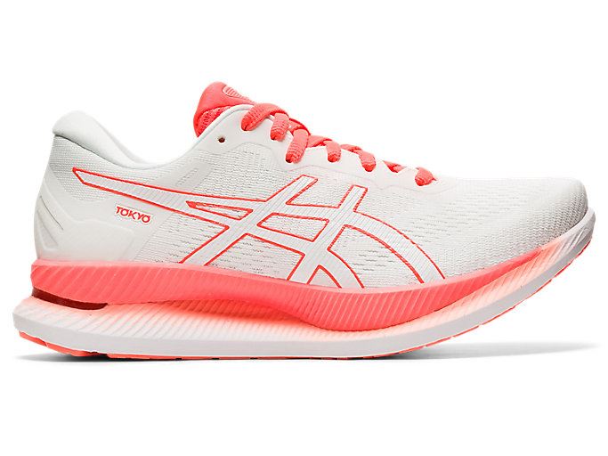 White / Orange Red Asics GLIDERIDE Women\'s Running Shoes | ZUEB0448