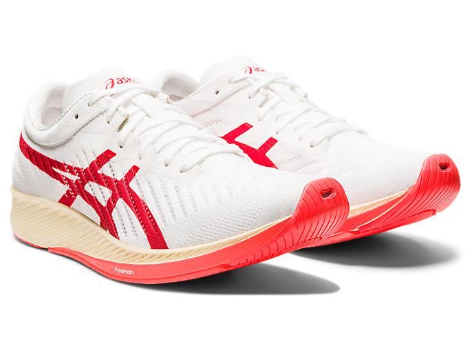 White / Orange Red Asics METARACER Women's Running Shoes | NQCE1044