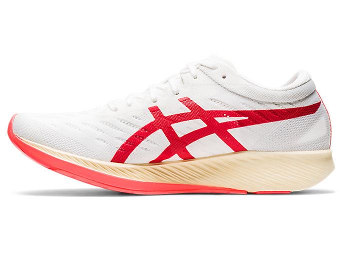 White / Orange Red Asics METARACER Women's Running Shoes | NQCE1044