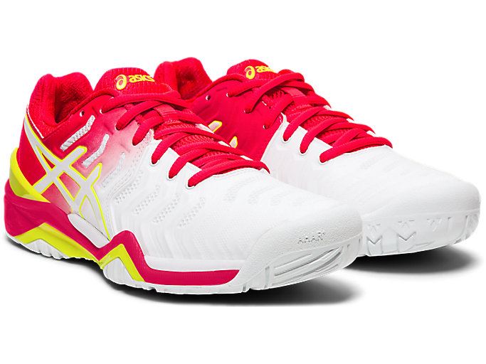 White / Pink Asics GEL-RESOLUTION 7 Women's Tennis Shoes | EMUO5828