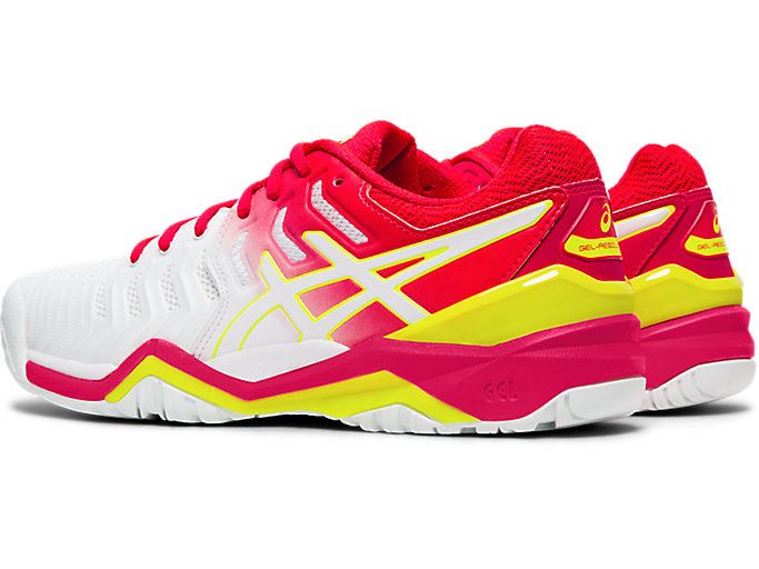 White / Pink Asics GEL-RESOLUTION 7 Women's Tennis Shoes | EMUO5828