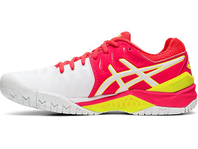 White / Pink Asics GEL-RESOLUTION 7 Women's Tennis Shoes | EMUO5828