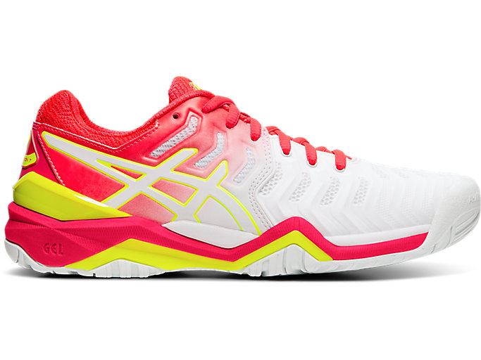 White / Pink Asics GEL-RESOLUTION 7 Women's Tennis Shoes | EMUO5828