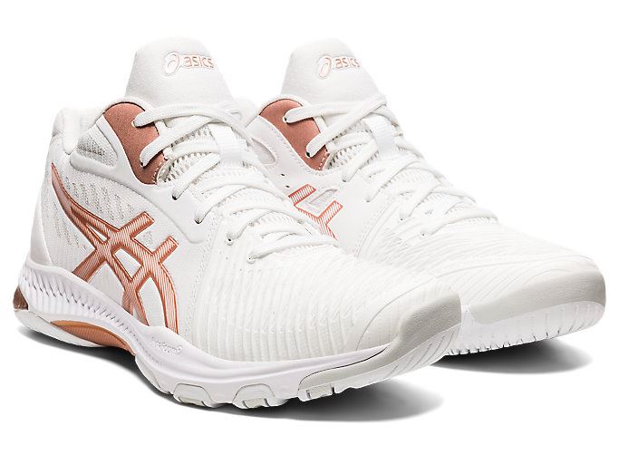 White / Rose Gold Asics NETBURNER BALLISTIC FF MT 2 Women's Volleyball Shoes | PWIK9700