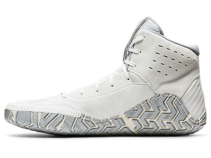 White / Silver Asics Aggressor 4 Men's Wrestling Shoes | NRUQ0495