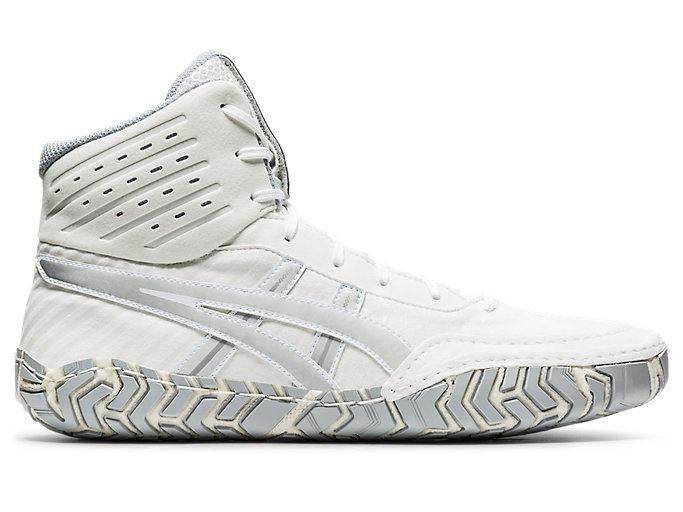 White / Silver Asics Aggressor 4 Men\'s Wrestling Shoes | NRUQ0495