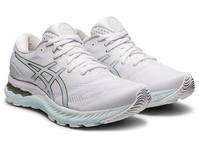 White / Silver Asics GEL-NIMBUS 23 Women's Running Shoes | QWRD4082