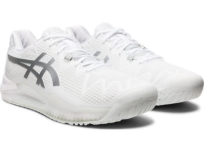 White / Silver Asics GEL-Resolution 8 Men's Tennis Shoes | MGIV0802